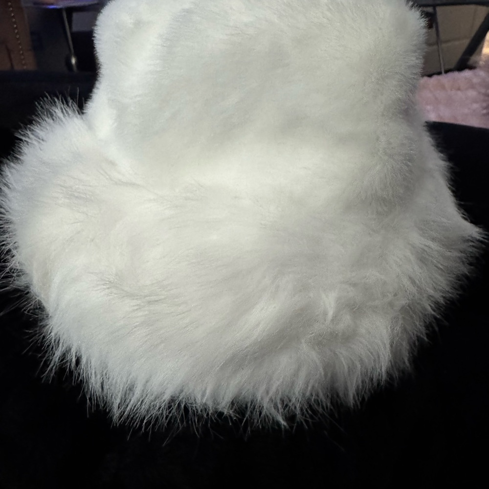 Fluffy White Bucket Hat